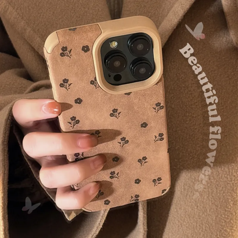 Cuttlefish Grid TPU Material Ins Suede French Floral Small Niche Phone Case Compatible With Apple 16/15/14/13/12/11-3