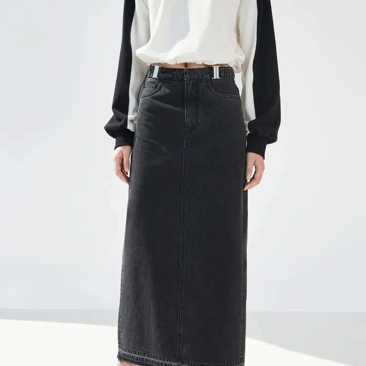 MO&CO Denim Long Skirts Women's Denim Black-5