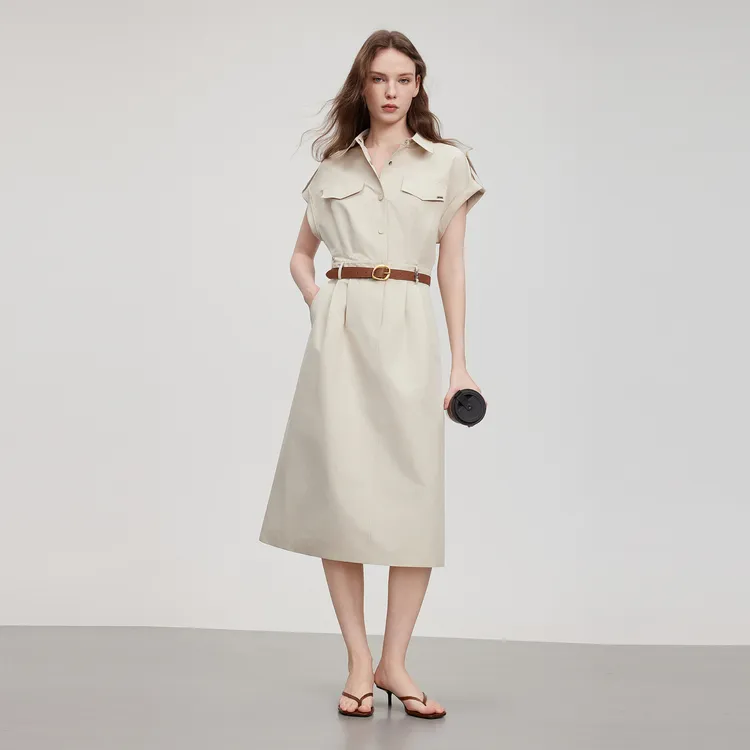 ELLE Long Sleeved Dress Women's Light Khaki-5
