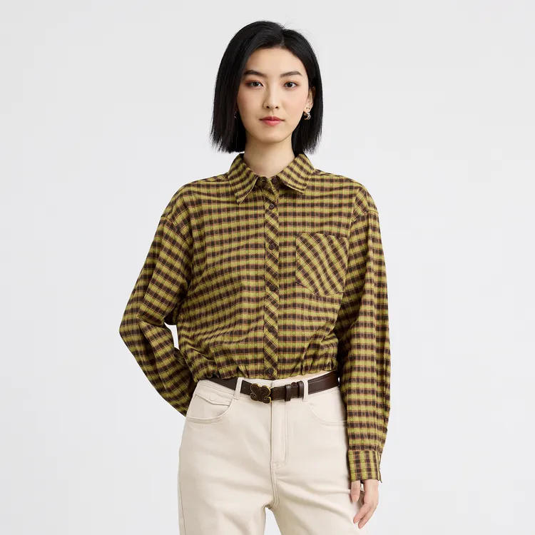 SHUIYUNJIAN Shirt Women's Lemon Yellow Plaid-3
