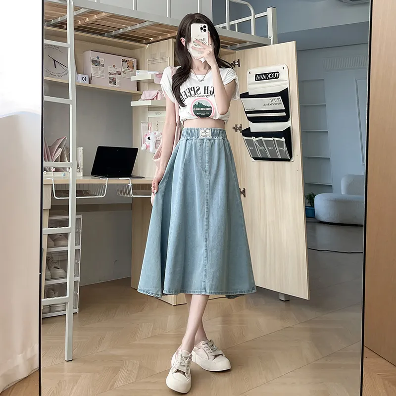 XIANSINIAO Denim Long Skirt Women's-1