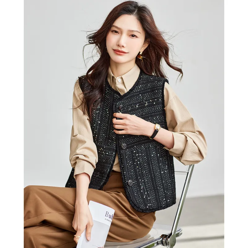 TERRE BLEUE Spring Fall Vest Loose Fit Women's-5