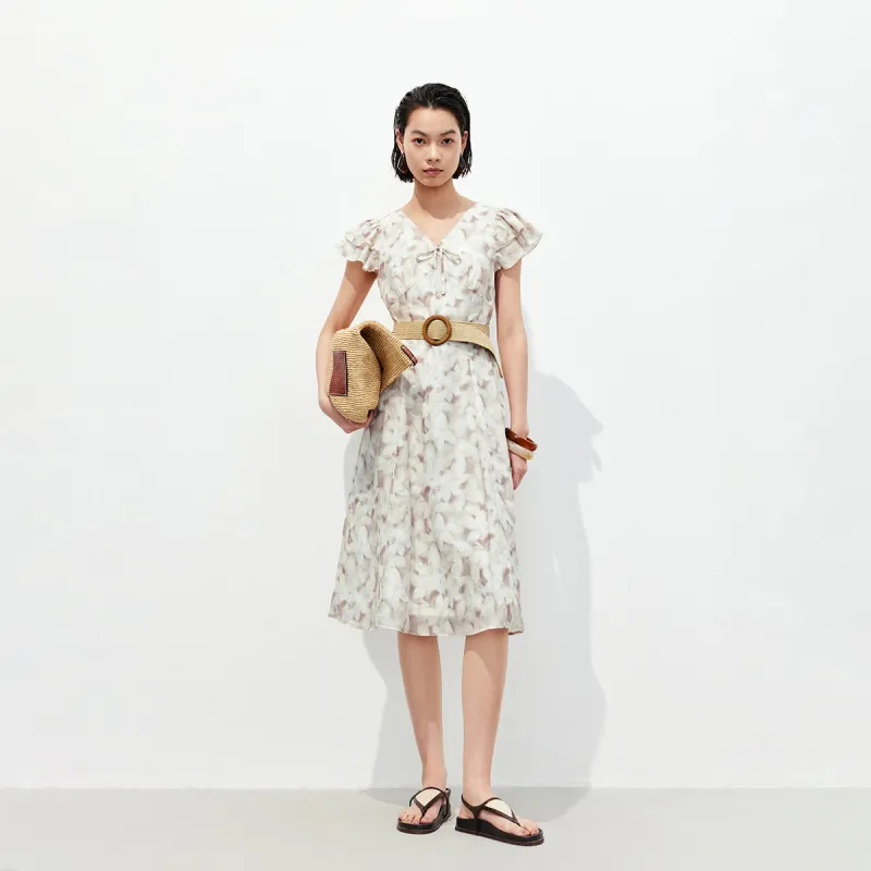 ONLY Sleeveless Dress Women's Khaki Flower-3