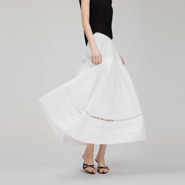 ELLE Casual Long Skirt Women's White-4