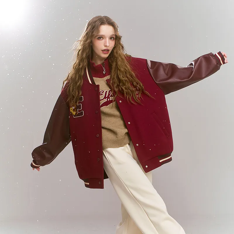ELF SACK Baseball Jacket Women's Bear Burgundy-3