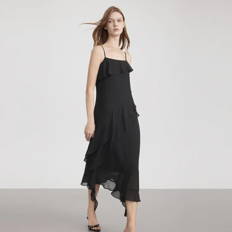 ELLE Slip Dresses Women's Black-3