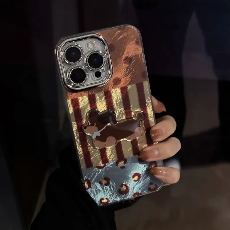 Cuttlefish Grid TPU Material Stripes Vintage Sausage Dog Niche Phone Case Compatible With Apple 16/15/14/13/12/11-5