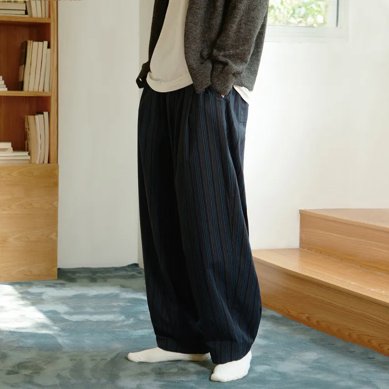 714STREET Casual Pants Unisex Navy Blue Stripes-3