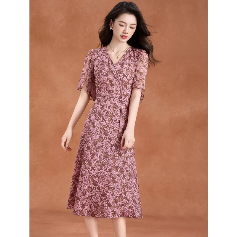 Mylan Short Sleeved Dress Cinched Waist Women's-5
