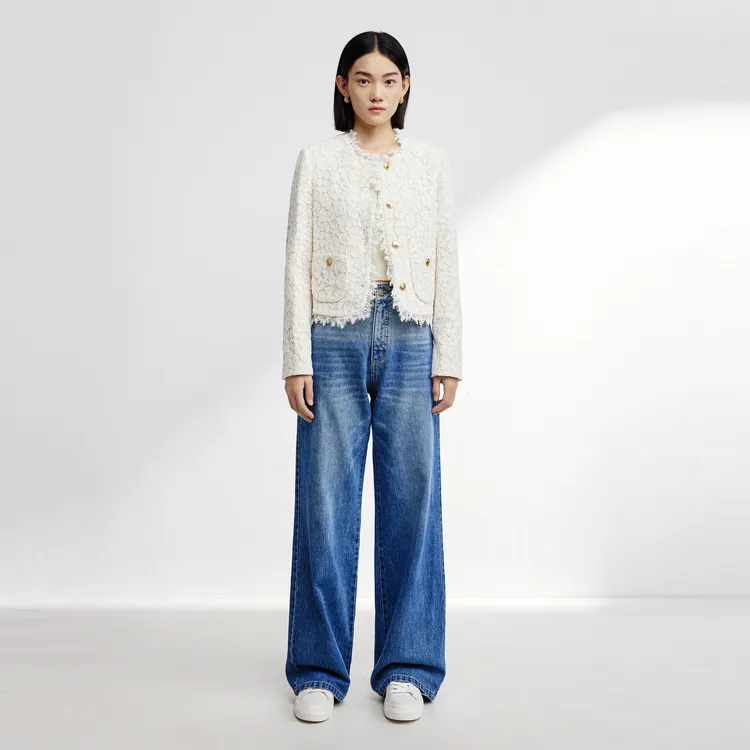 SHUIYUNJIAN Cropped Coats Women's Beige Apricot-4