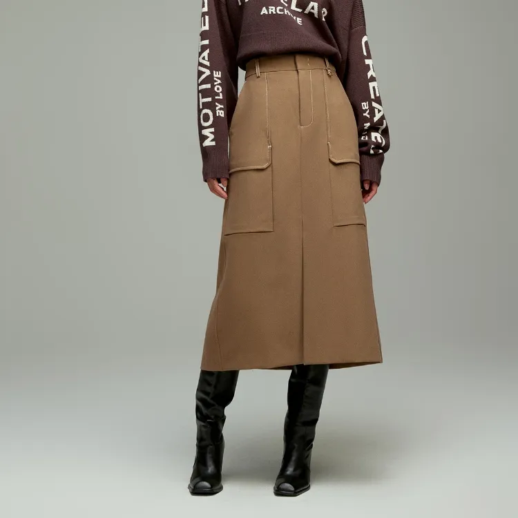 ONLY Denim Long Skirts Women's E10 Cub Brown-2
