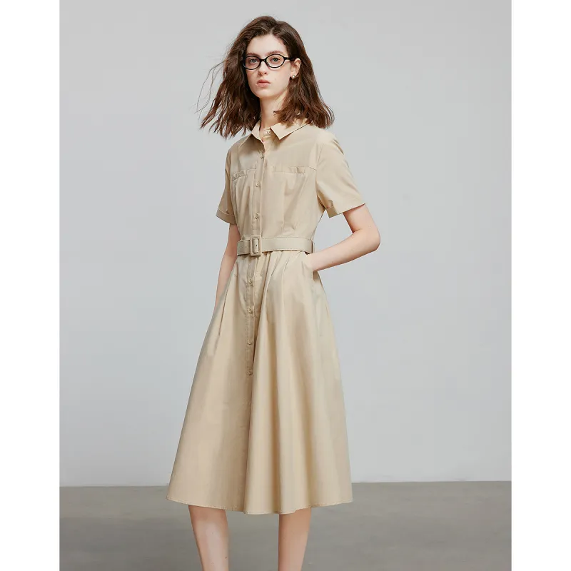 Initial Language Short Sleeved Dresses Women's Warm Apricot-1