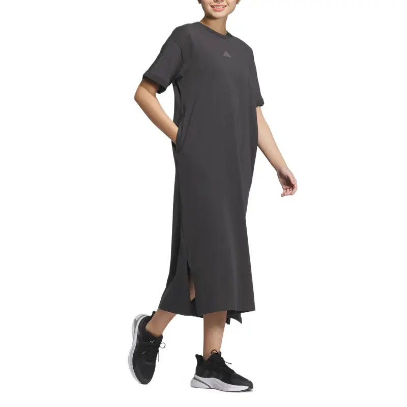 Adidas Word Short Sleeved Dress Women's Carbon Gray-3