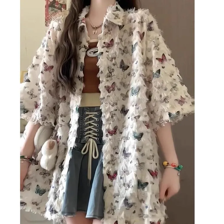 XIANSINIAO Shirts Women's Butterfly Print-4