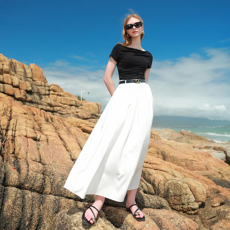 3COLOUR Casual Long Skirt Women's Ecru-2