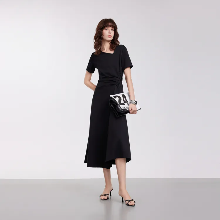 ELLE Short Sleeved Dress Women's Black-3