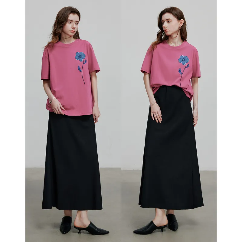 Initial Language Drop Shoulder Sleeve T Shirt Women's-15