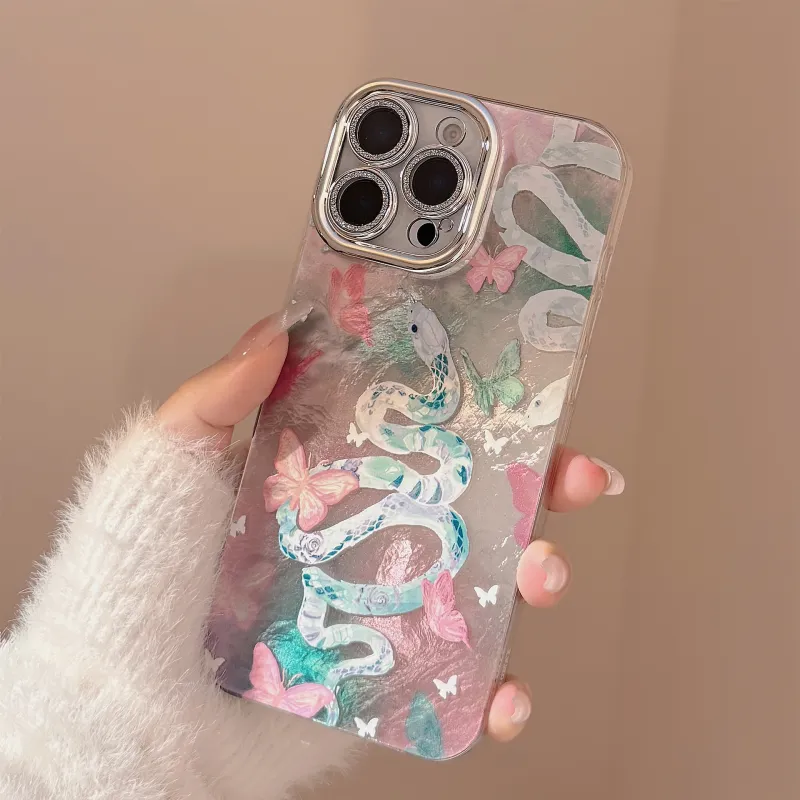 QIZHENG TPU Material Destiny Snake Pink Butterfly Phone Case Compatible With Apple 16 Pro Max/15/14/13/12/11-6