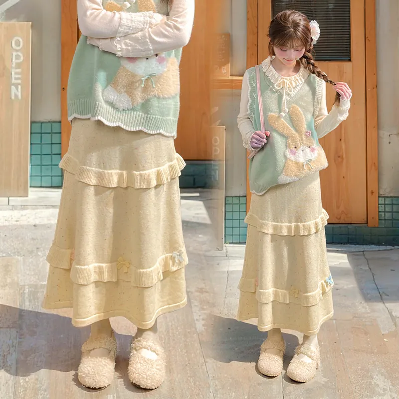 SNBL Knit Long Skirts Women's Yellow-1