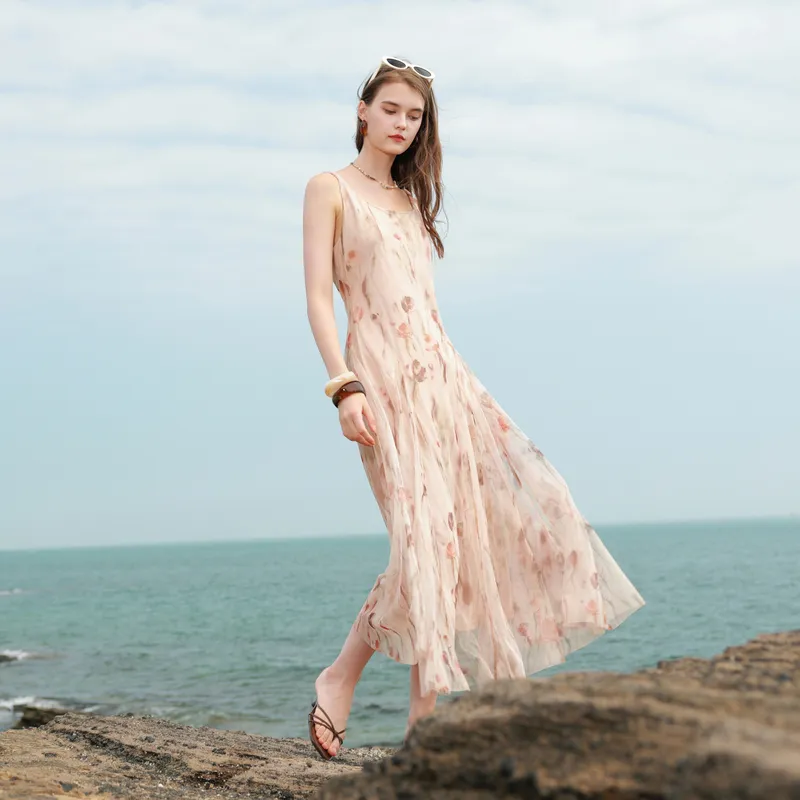 3COLOUR Slip Dresses Women's Orange Pink Floral-3