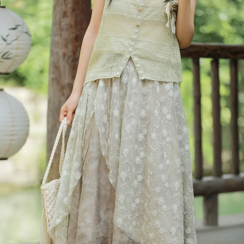 SNBL Casual Long Skirts Women's Green-4