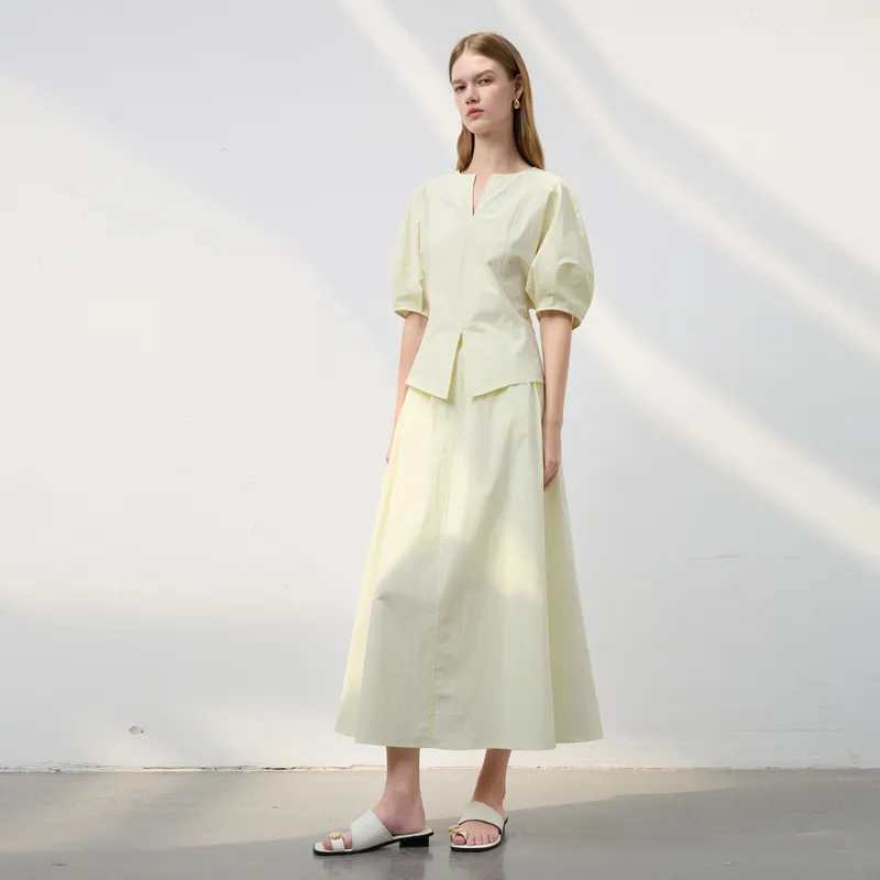 3COLOUR Casual Suits Women's Clothing Set Light Yellow Top+Skirt-2