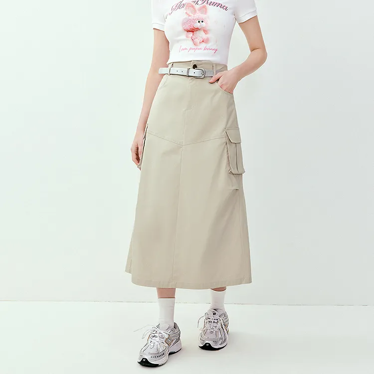 LEDIN Casual Long Skirts Women's Beige Camel-3