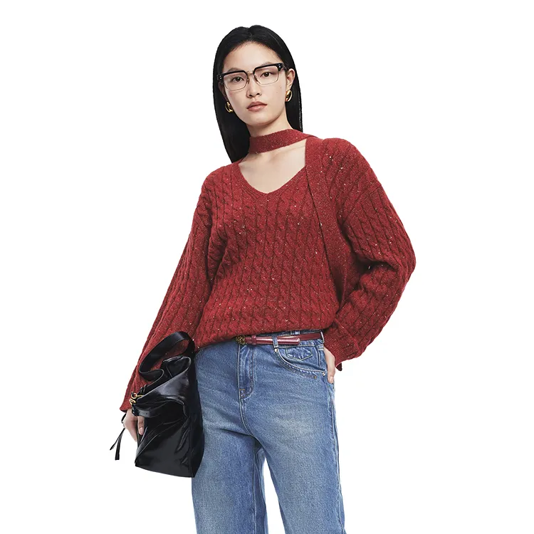 PEACEBIRD Knitwear Women's China Red-3