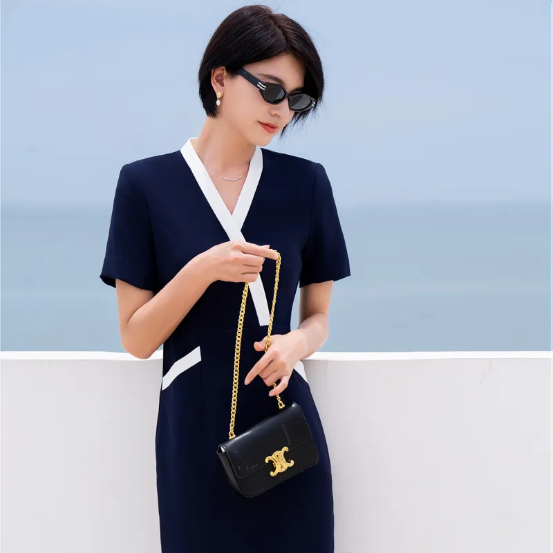 ONE SHALLOW Short-Sleeved Dresses Women's Navy Blue-2