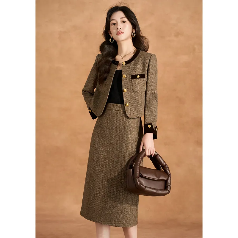 Mylan Two Piece Skirt Sets Women's Coffee-6