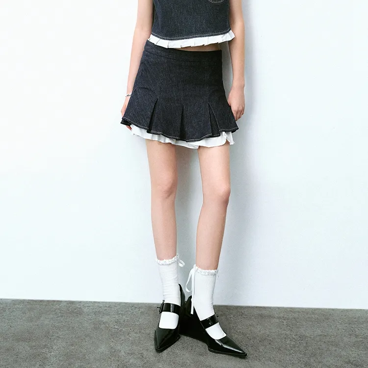 URBAN REVIVO Denim Short Skirts Women's Indigo-2