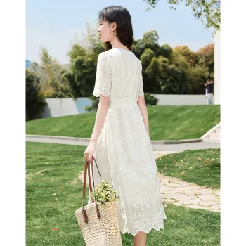 Like The Age Of Water Summer Short Sleeved Dress Women's White