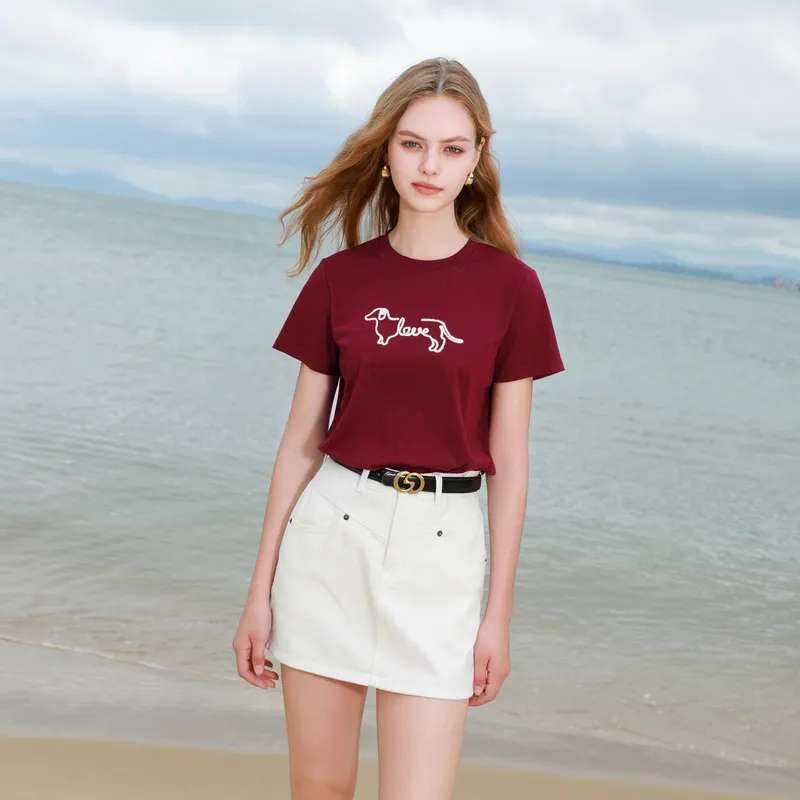 3COLOUR T Shirt Women's Cherry Red-4