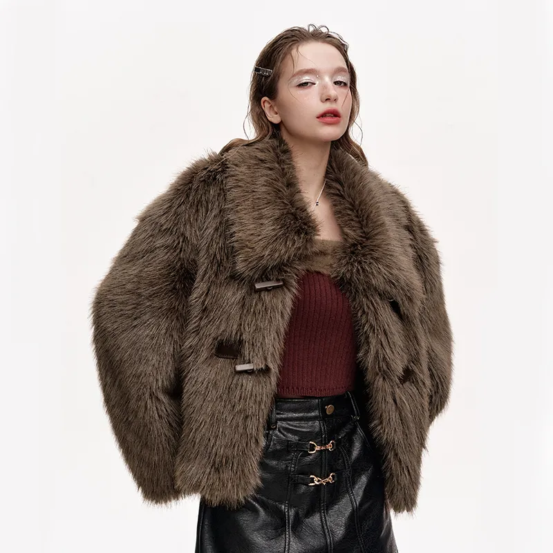 ELF SACK Cropped Coat Women's Warm Brown-3
