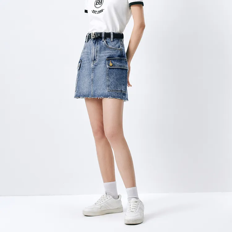 PEACEBIRD Denim Short Skirts Women's Denim Blue-3
