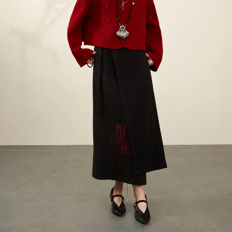 3COLOUR Casual Long Skirt Women's Classic Black-4