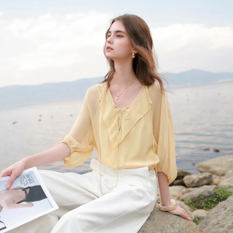 3COLOUR Shirts Women's Light Yellow-5