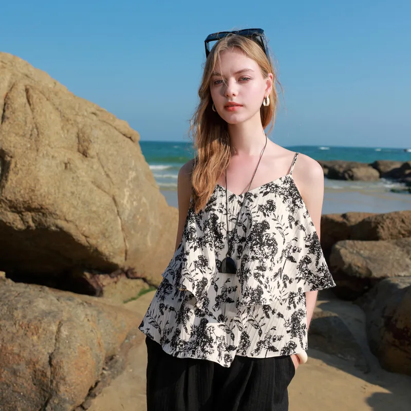 3COLOUR Chiffon Shirts Women's Black White Floral-2