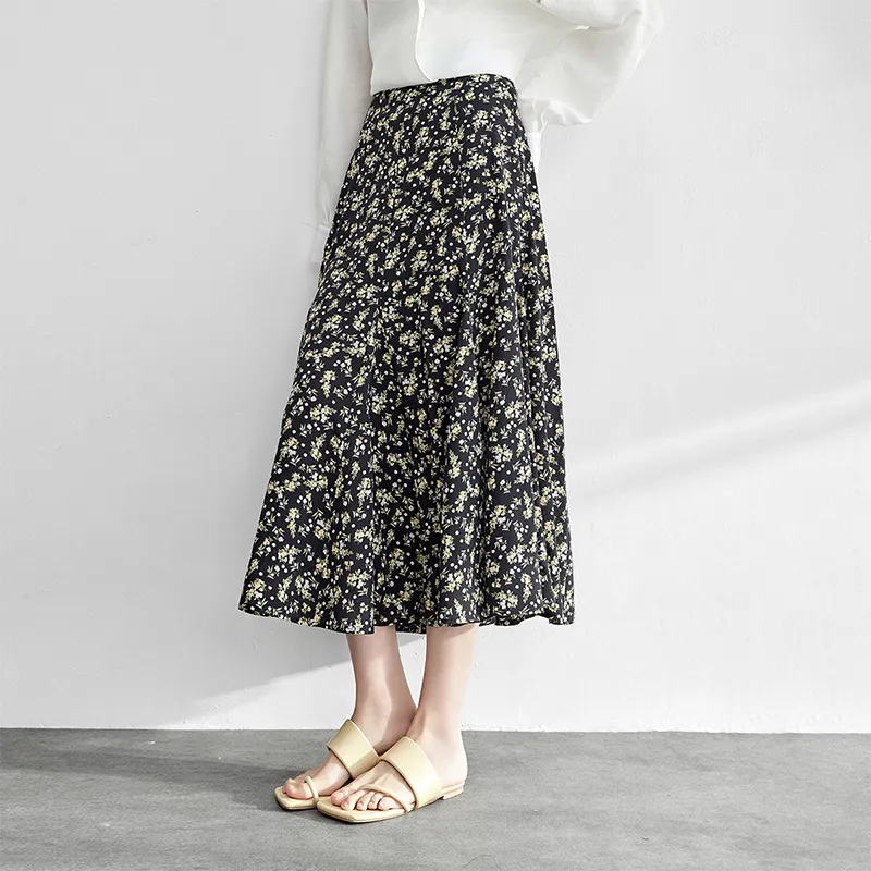 SENTUBILA Casual Long Skirts Women's Black Background Multicolor-3