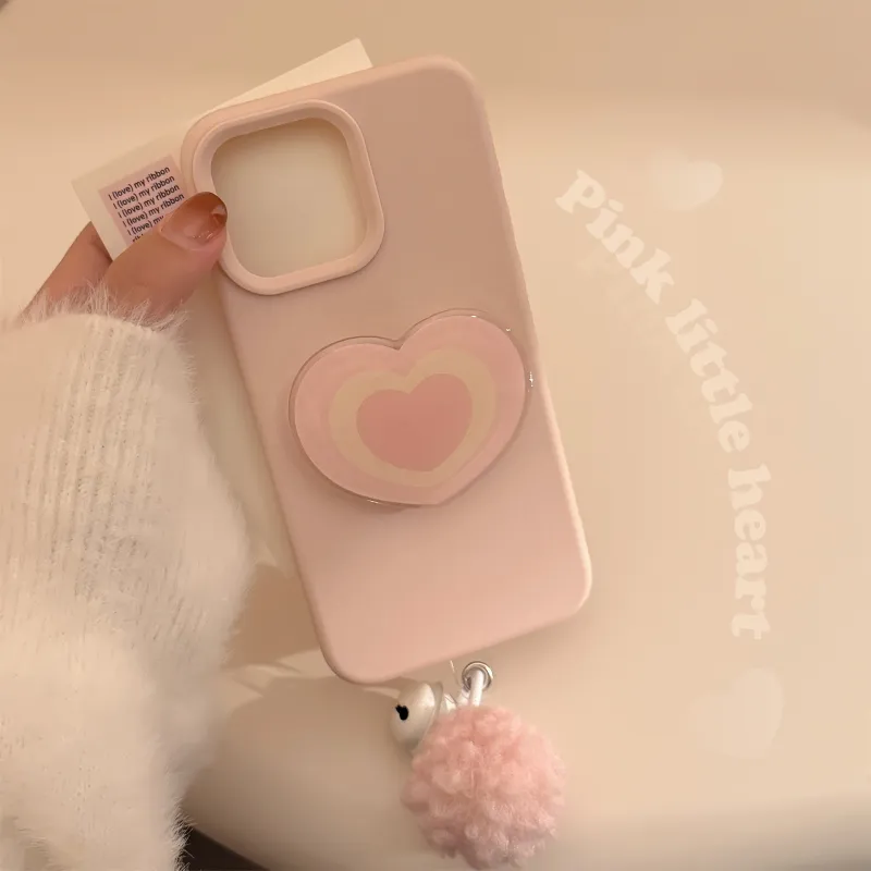 Cuttlefish Grid TPU Material Pink Heart Stand Niche Phone Case Compatible With Apple 16/15/14/13/12/11-4
