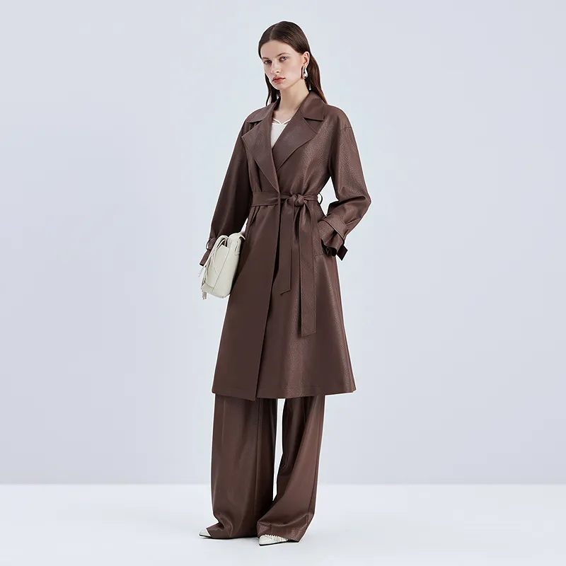 IDPAN Long Trench Coat Women's Coffee-3