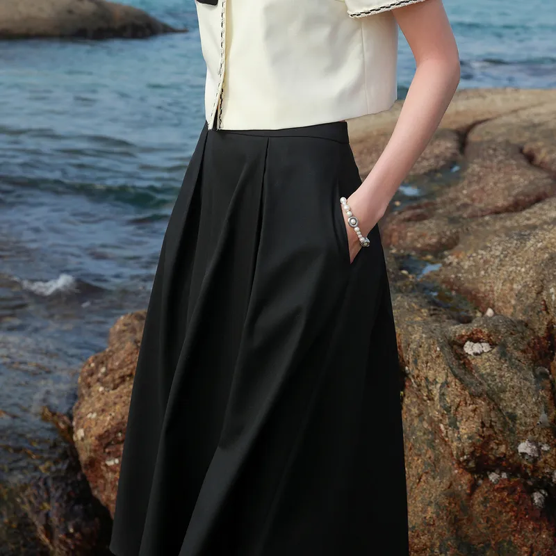 3COLOUR Casual Long Skirts Women's Black-2