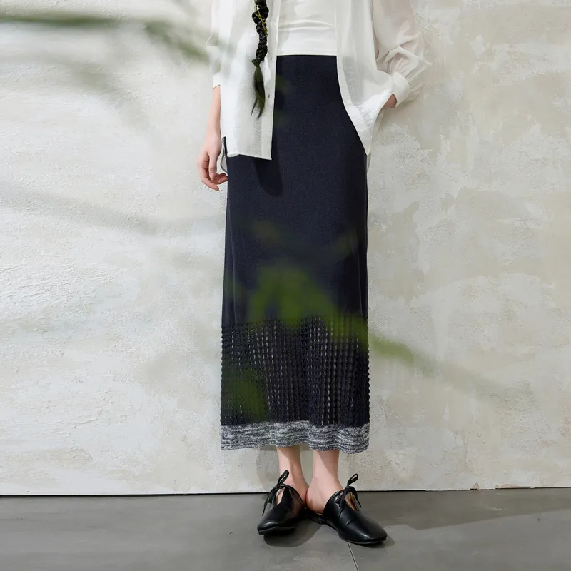 3COLOUR Casual Long Skirt Women's Navy Blue-2