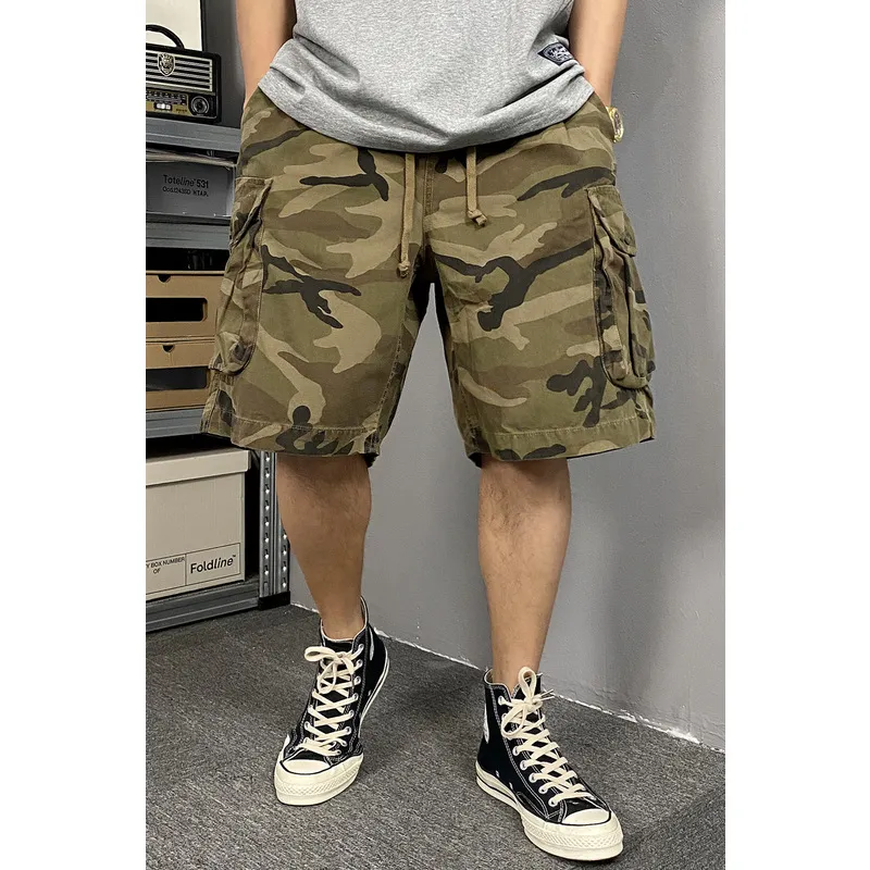 ZHANDASHUAI Summer Loose Fit Trendy Brand Luxury Streetwear Knee Length Pants Unisex Camouflage-5