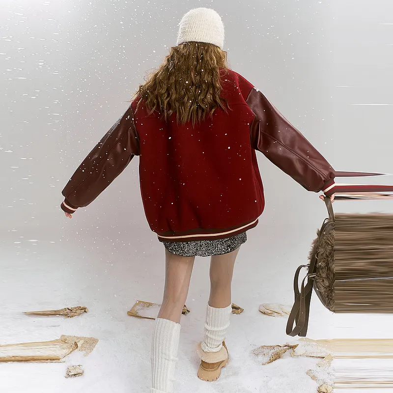 ELF SACK Baseball Jacket Women's Bear Burgundy-5