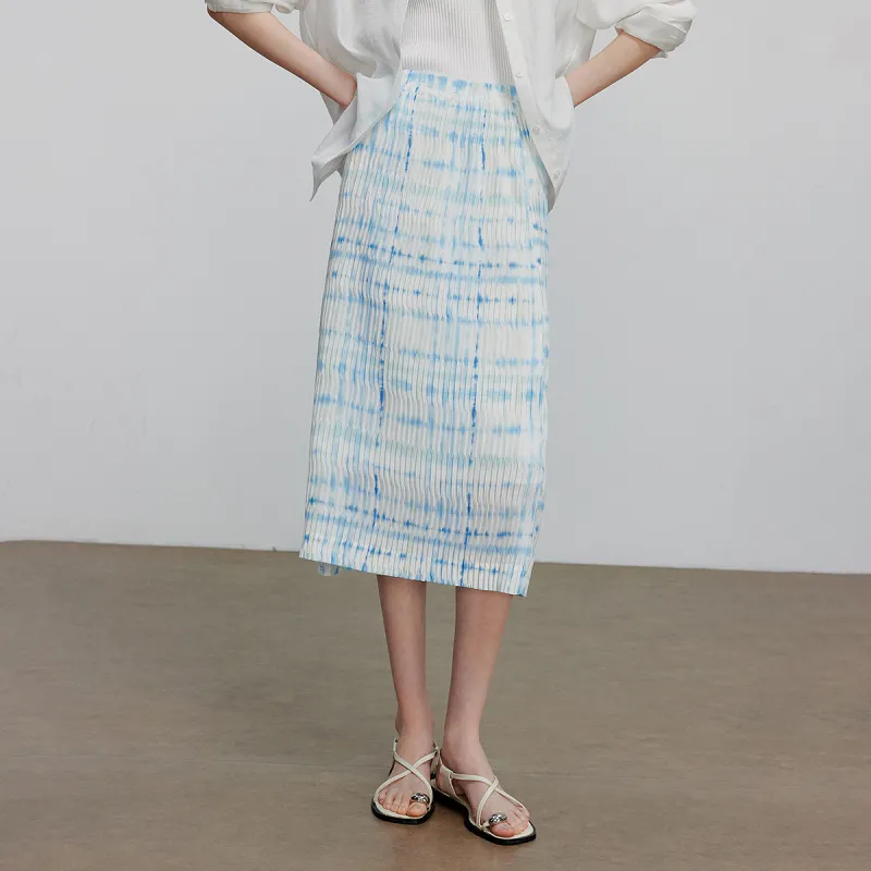 Initial Language Casual Long Skirt Women's Mint Blue-2