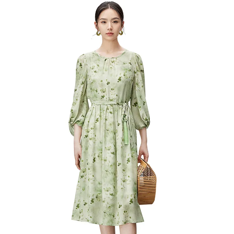 SENTUBILA Long Sleeved Dresses Women's Green Grape Green Floral-0
