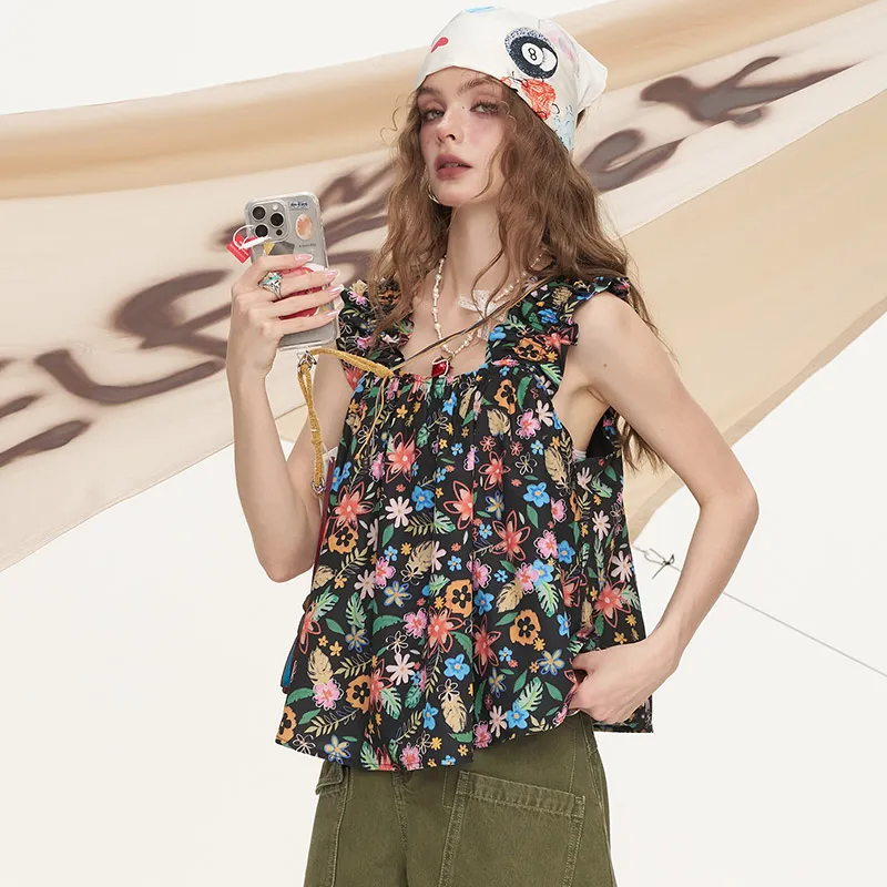 ELF SACK Shirt Women's Black Floral-3