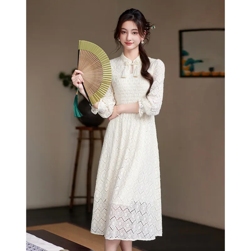 Like The Age Of Water Long Sleeved Dress Women's Apricot-3