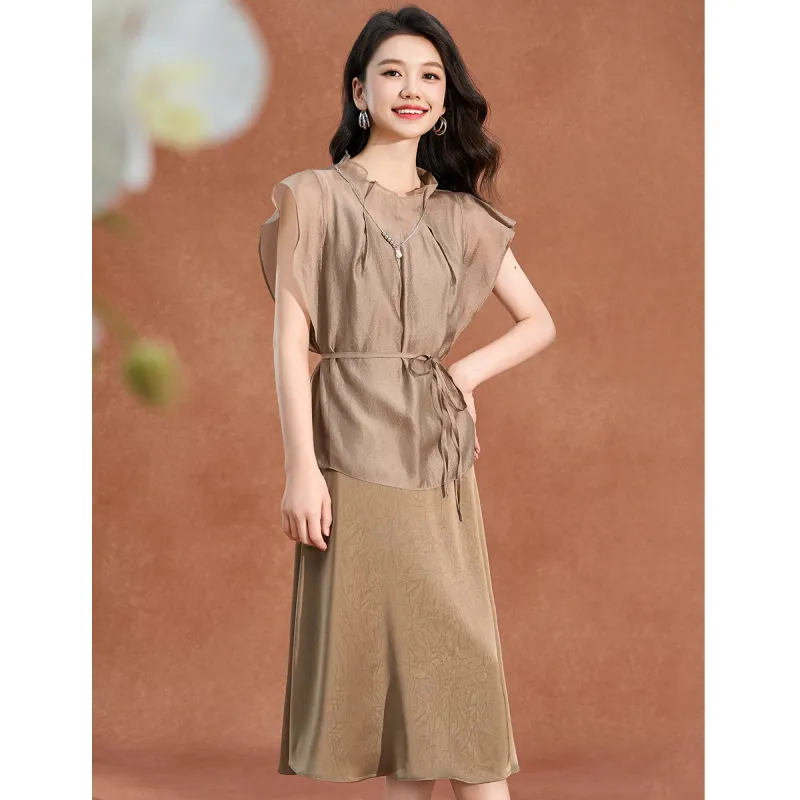 Mylan Two Piece Skirt Sets Women's Khaki-3